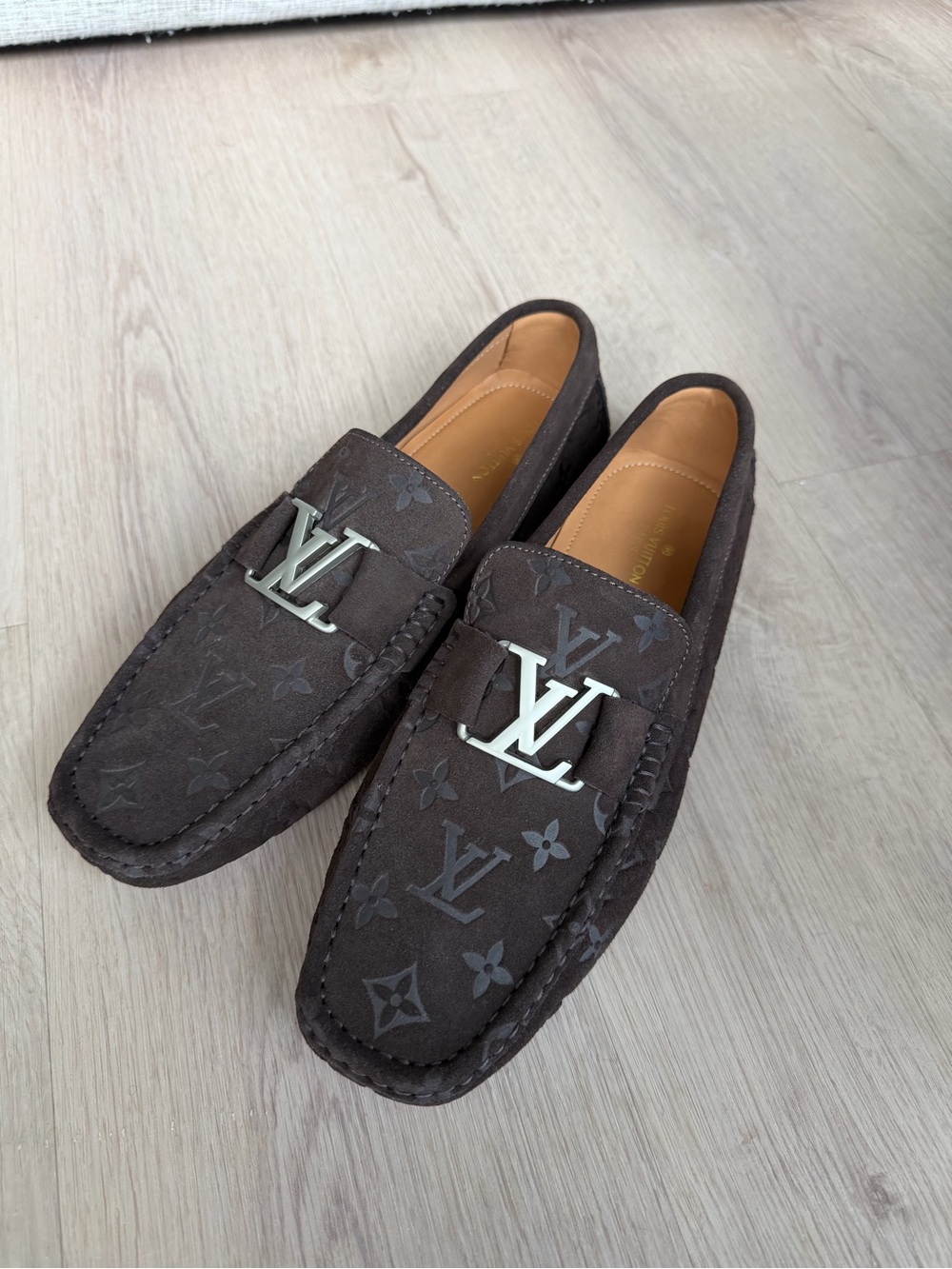 Louis Vuitton Dark Brown Suede Monogram LV Driving Loafers